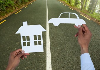 Poster - Cut outs house and car on road