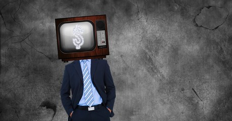 Sticker - TV on businessman's head with dollar sign on screen