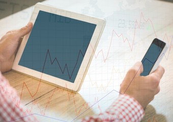 Poster - Part of businessman working on tablet and phone 