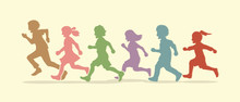 Little Boy And Girl Running, Group Of Children Running, Play Together Designed Using Graphic Vector