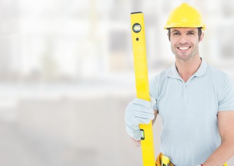 Poster - Construction Worker with spirit level 