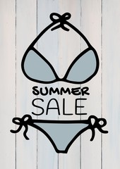 Poster - Summer sale text and blue bikini against white wood panel
