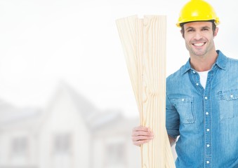 Poster - Carpenter with wood on building site