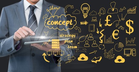 Poster - Businessman holding a tablet doing a brainstorming