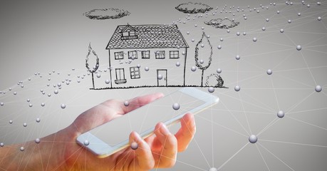 Poster - Digital composite image of hand holding phone 
