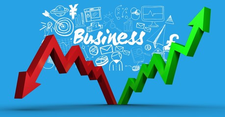 Leinwandbilder - Digital composite image of business text and symbols with arrows