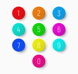 Poster - set of numbers from 1 to 9 on a round multicolored button with a shadow.