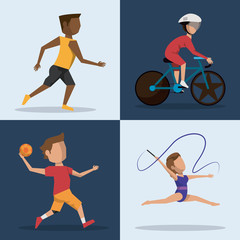 Sticker - color square buttons set of athletes of differents olympic sports vector illustration