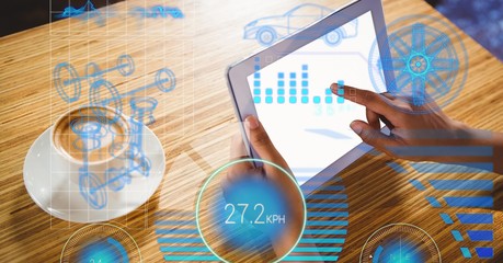 Poster - Hands holding digital tablet with various symbols