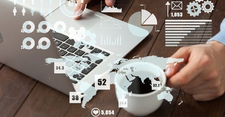 Poster - Digital image of cropped hands working on laptop 