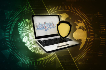Poster - 3d rendering laptop with shield 

