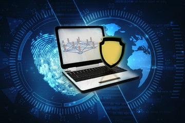 Poster - 3d rendering laptop with shield 
