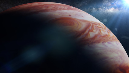 Wall Mural - planet jupiter lit by the sun, in front of the milky way
