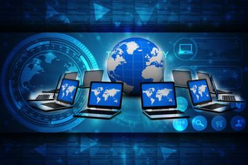 Poster - 3d rendering technology laptop network
