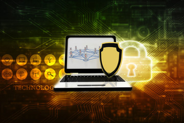 Poster - 3d rendering laptop with shield 
