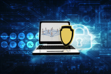 Poster - 3d rendering laptop with shield 

