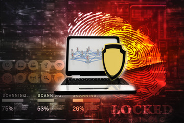 Poster - 3d rendering laptop with shield 
