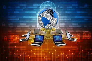 Poster - 3d rendering technology laptop network
