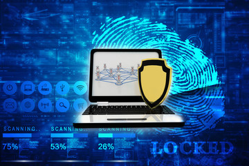 Poster - 3d rendering laptop with shield 
