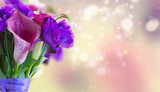 Calla lilly and eustoma flowers bouquet close up banner