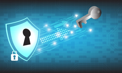 Fototapete - Vector technology security design on blue background.