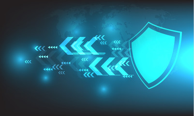 Fototapete - Vector technology security design and word map on blue background.