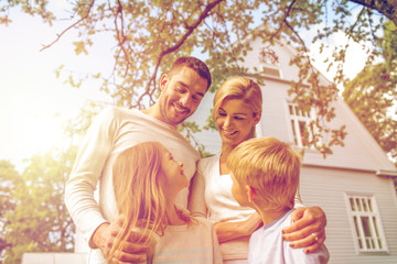 Poster - happy family in front of house outdoors