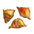 The national Indian bread samosa isolated on white background, watercolor illustration in hand-drawn style.