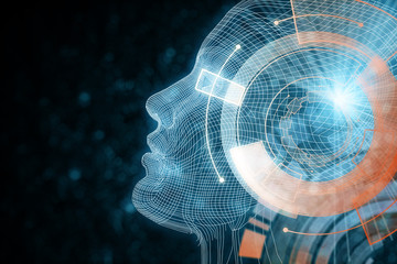Poster - Robot with digital turquoise brain