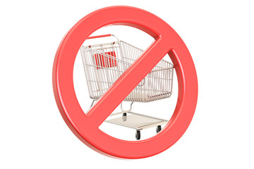 Poster - shopping cart with forbidden, prohibition sign. 3d rendering