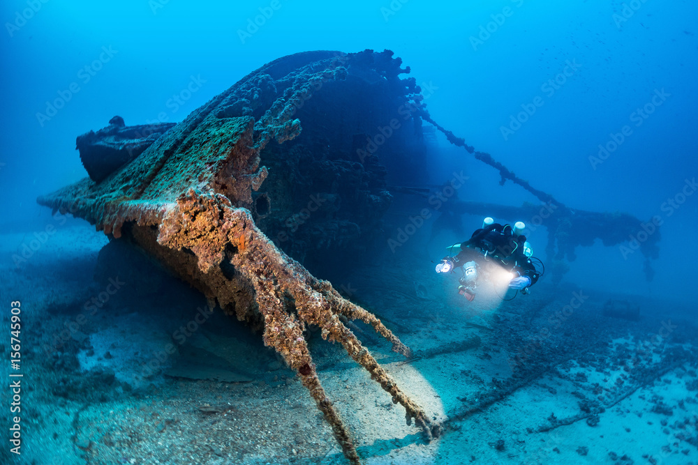 Diving on the wreck BRIONI Vis Island - obrazy, fototapety, plakaty 