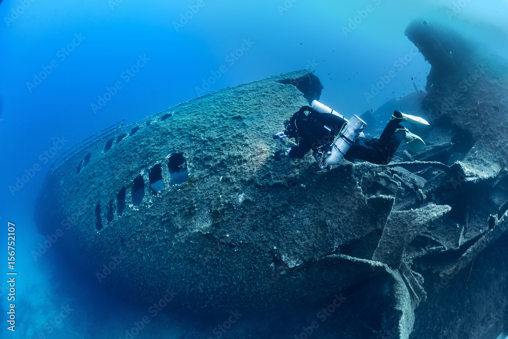 Diving on the wreck " TETI " Island VIS Croatia - obrazy, fototapety, plakaty 