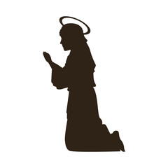silhouette virgin mary praying on knees vector illustration