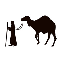 Poster - christmas scene joseph with camel manger vector illustration