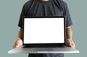Poster - businessman at work. close-upaptop while man using laptop
