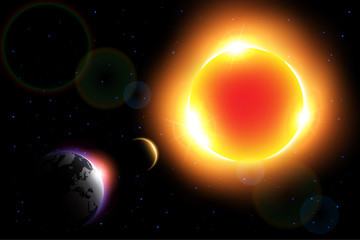 Wall Mural - solar eclipse ( vector ) . moon move around the world and hide sunlight .