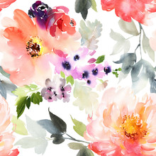 Seamless Summer Pattern With Watercolor Flowers Handmade.