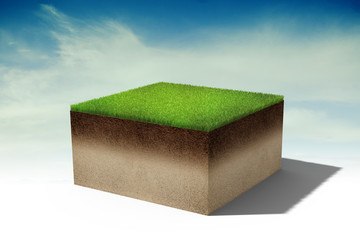 Wall Mural - 3d piece of land island with fresh green grass