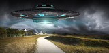 UFO invasion on planet earth landascape 3D rendering