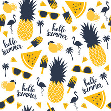 Summer Pattern. Watermelon, Pineapple. Vector Illustration