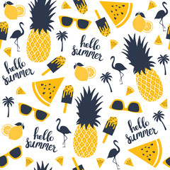 Wall Mural - Summer pattern. Watermelon, pineapple. Vector illustration