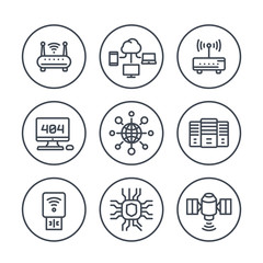 Sticker - network, internet data technology line icons over white