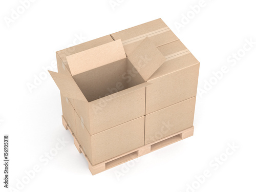 Download Opened Cardboard Box Four Boxes Mockup On Euro Pallet 3d Rendering Stock Illustration Adobe Stock