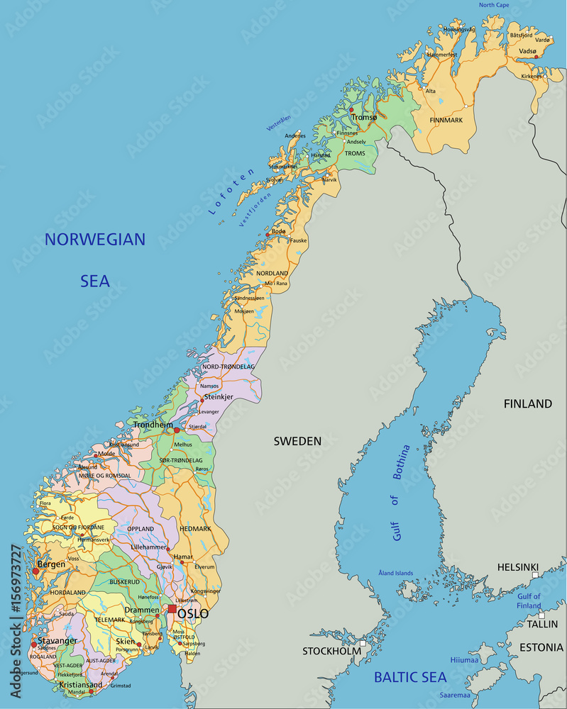 Norway Map.pdf Norway - Highly detailed editable political map with labeling. Stock ...