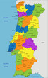 Colorful Portugal political map with clearly labeled, separated layers. Vector illustration.