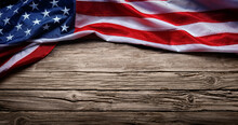 Usa Flag On Vintage Wooden Background
