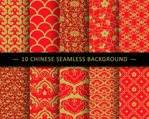 Wall Mural - Chinese Seamless Background Pattern Collection