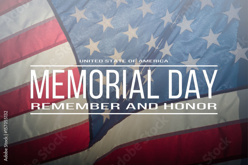 Cuadros en Lienzo Text Memorial Day and Honor on flowing American flag background