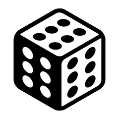 Cheat lucky dice with six spots on every side. Great luck symbol Flat icon. Black and white vector Illustration isolated on white background