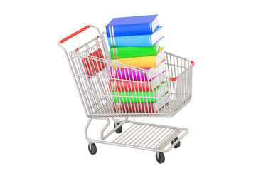 Poster - shopping cart with books, 3d rendering